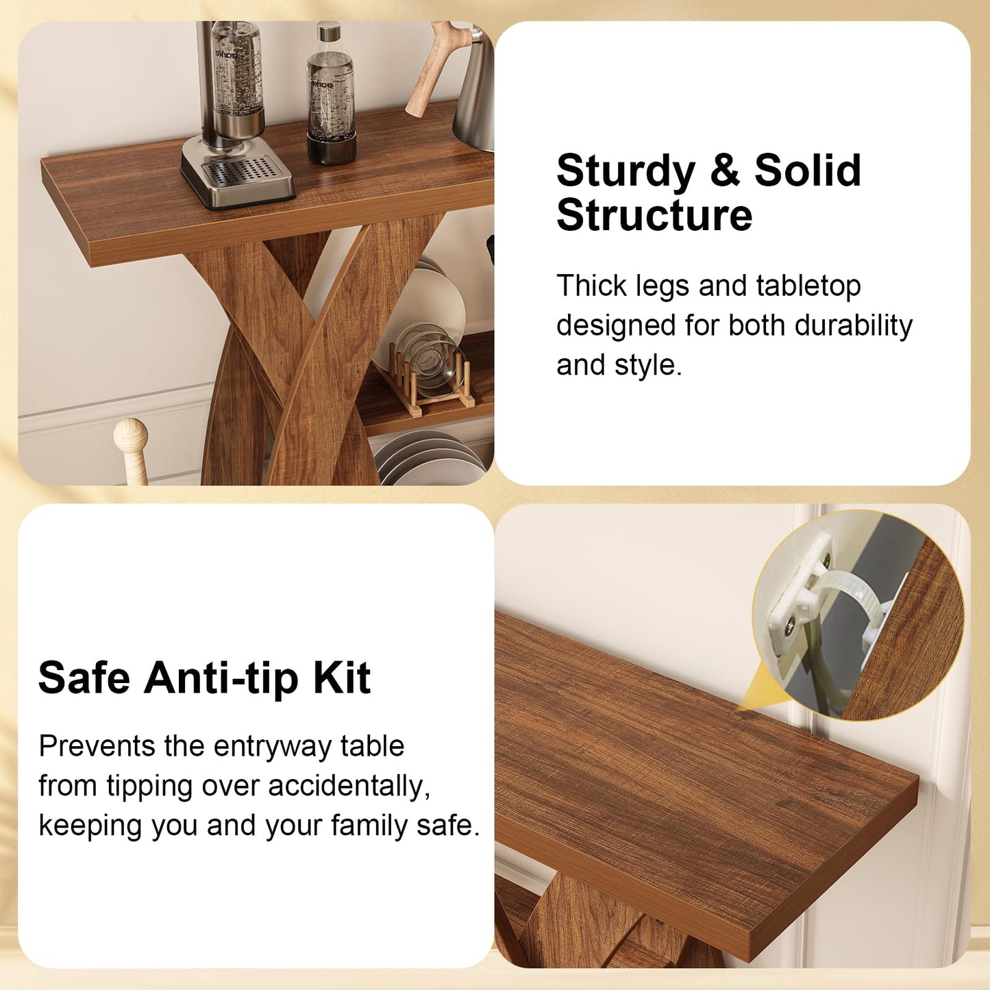 Tarnorci Console Tables, 55‘’ Narrow Walnut Console Table 3-Tier Farmhouse Wood Entryway Table for Living Room, Hallway, Foyer (Brown)
