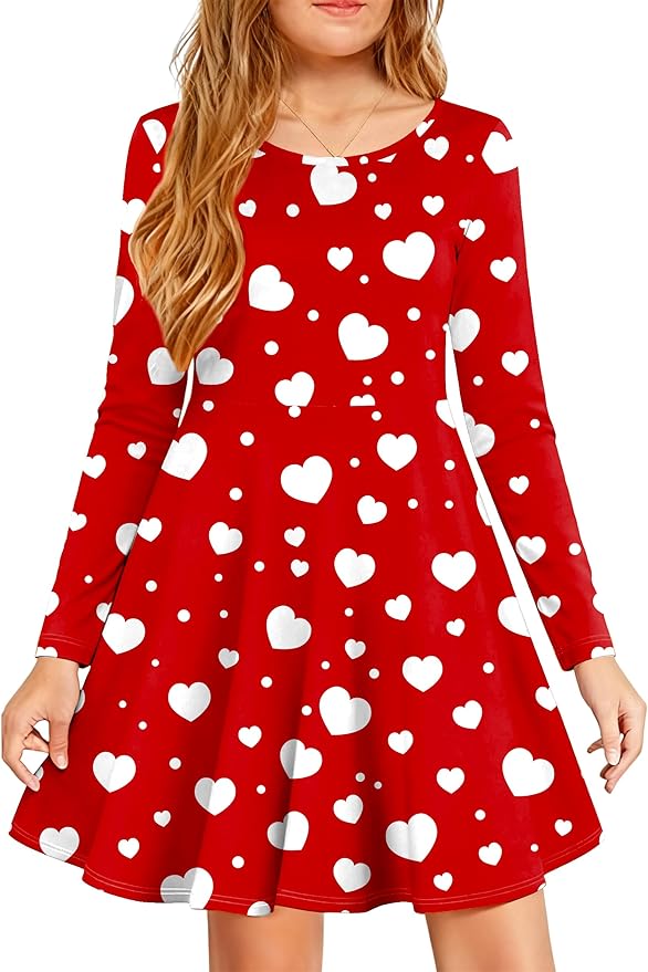 VVNTY Valentines Dress for Girls: Cute Heart Dresses Girl A Line Casual Holiday Dress 5-12 Years