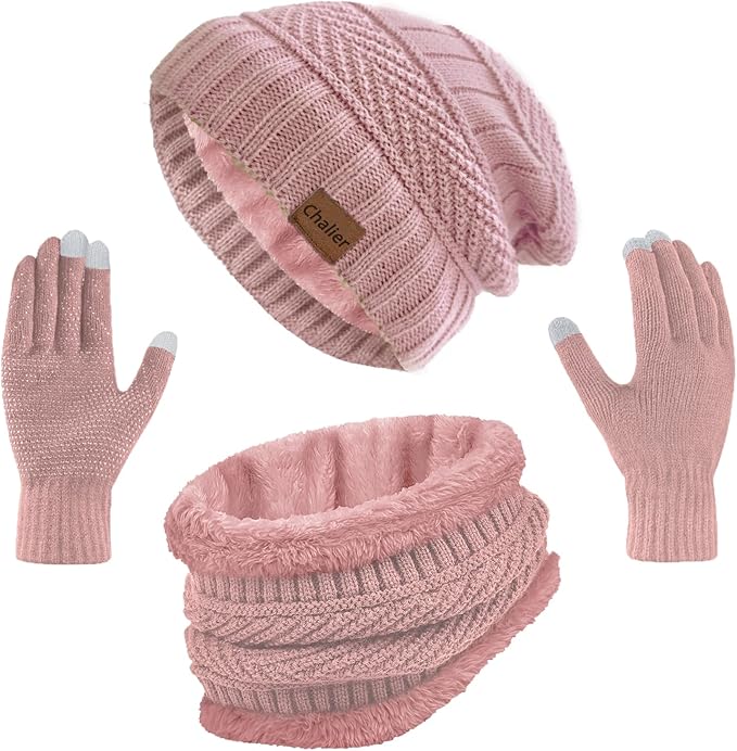 Winter Hats for Women Beanie Hat Warm Thick Knit Skull Cap Hat and Scarf Gloves Sets