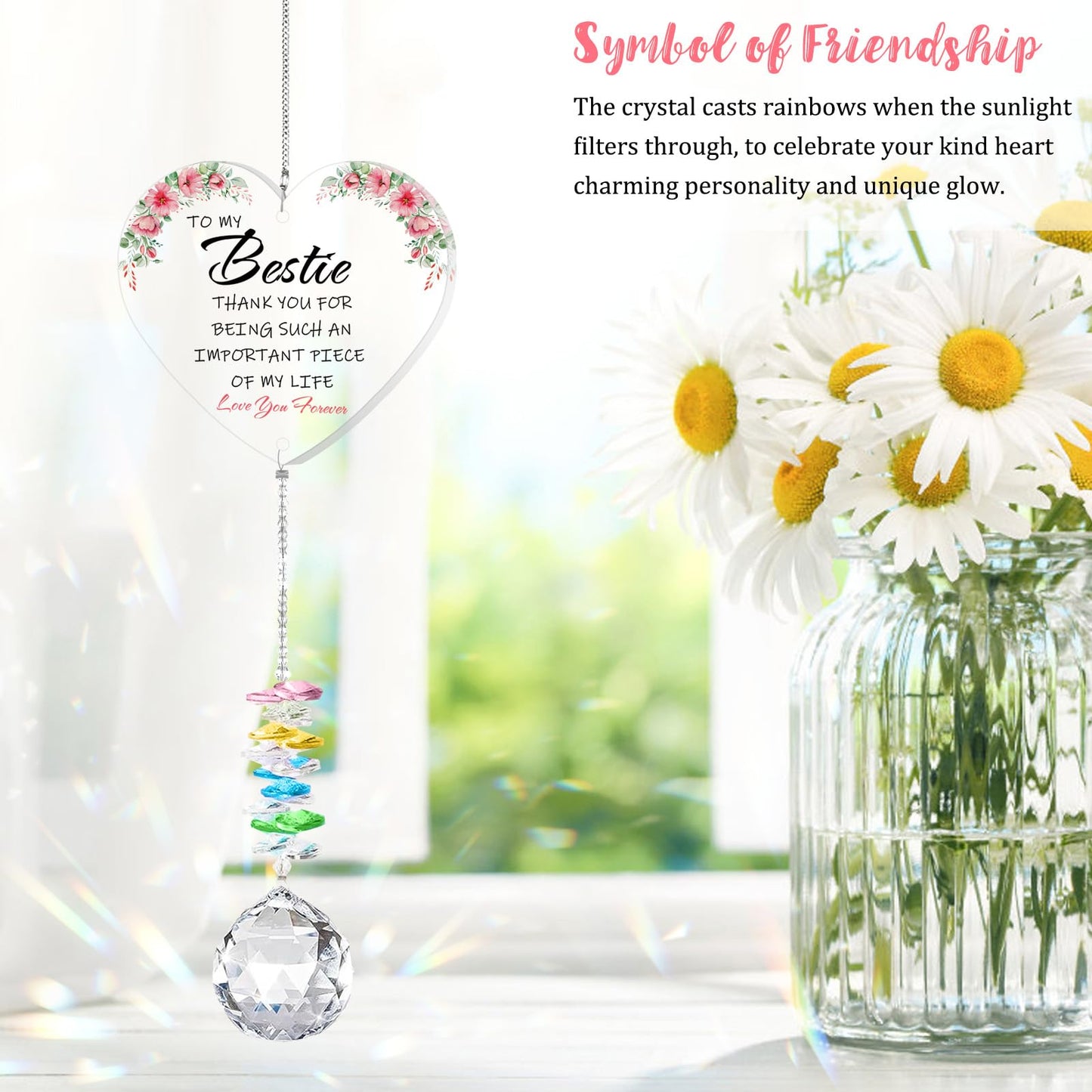 AZEEBOI Best Friend Birthday Gifts for Women, Bestie Gifts for Female Friend BFF Soul Sisters Work Bestie, Christmas Friendship Thank You Gifts, Sun Catcher with Crystals for Indoor Window Hanging
