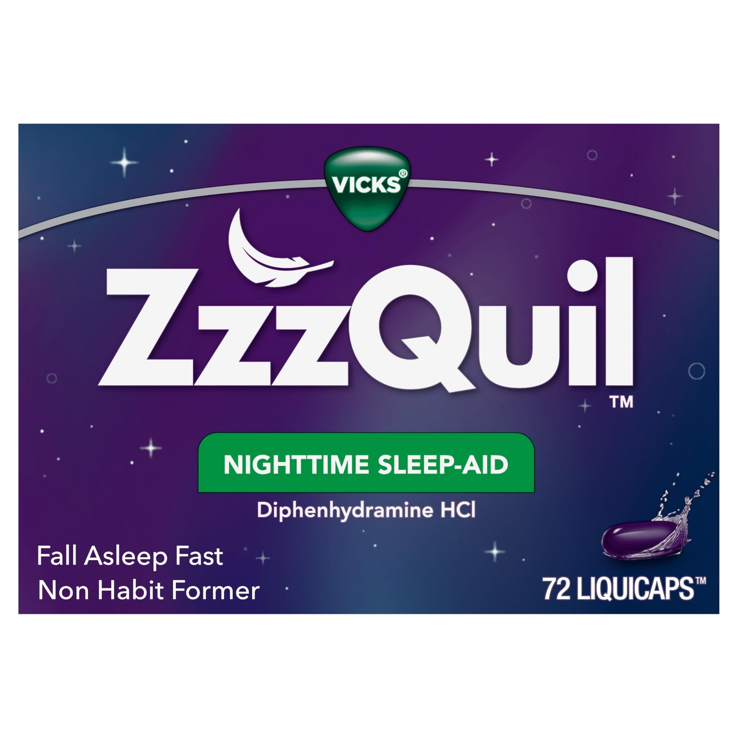 ZzzQuil LiquiCap Sleep Aid, Diphenhydramine 25mg HCl, Sleep Aids for Adults, Nighttime Sleep Aid, 72 LiquiCaps