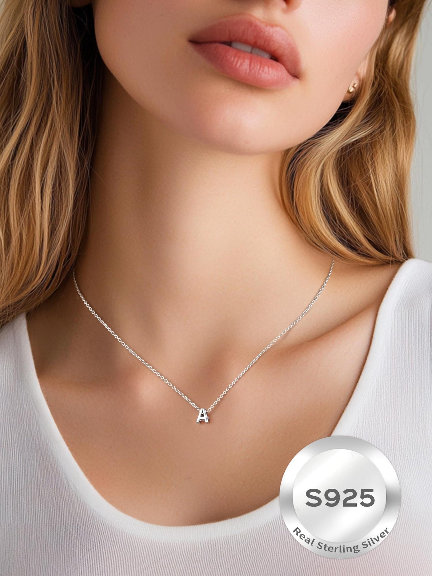 925 Sterling Silver Initial Necklace Letter Necklaces Delicate Dainty Small Pendant Necklace Silver Choker Necklace for Women W