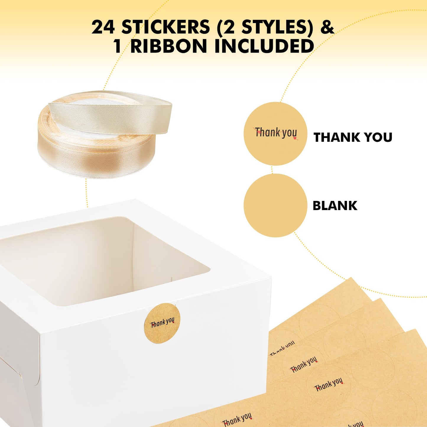 RACETOP 24pcs Cake Boxes with Window, 10x10x5 Inches White Bakery Boxes, Cookie Dessert Boxes, Pastry Box, Square Cardboard Cake Box for Cake, Birthday Party, Donuts, Wedding
