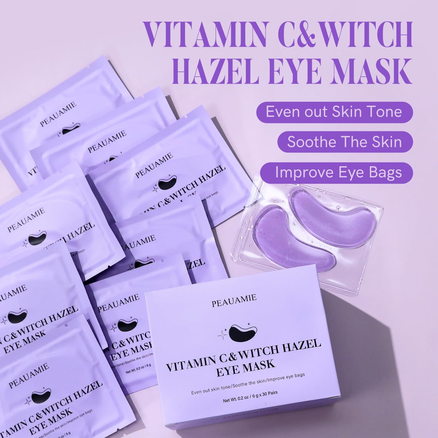 PEAUAMIE Under Eye Patches with Vitamin C and Witch Hazel Eye Mask for Dark Circles and Puffiness,Face Mask Skin Care Products 3
