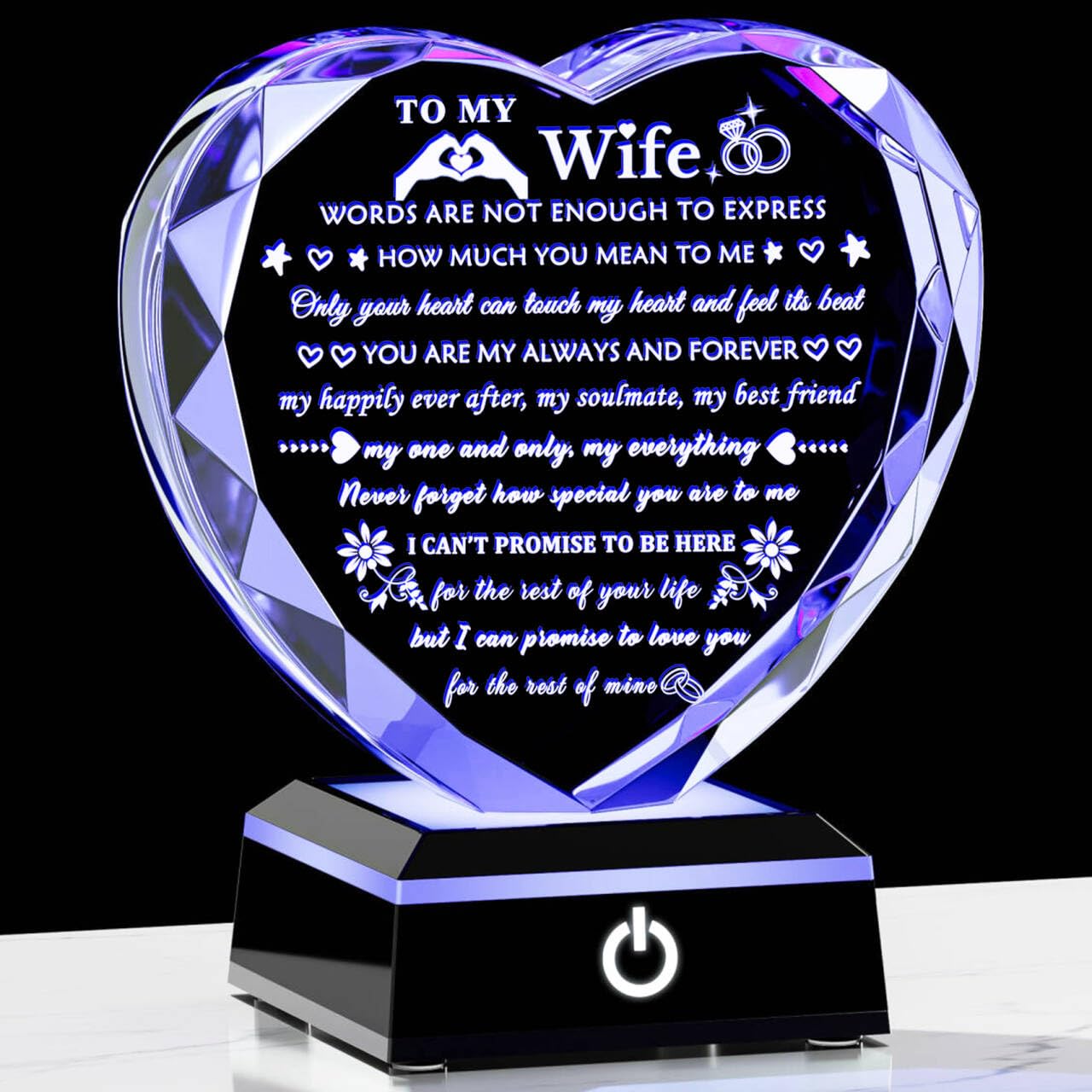 Arikyrist Romantic Wife Gifts from Husband with Colorful LED Base Anniversary Birthday Gift for Wife Crystal Keepsake I Love You Gifts for Her on Mothers Day Valentine Christmas