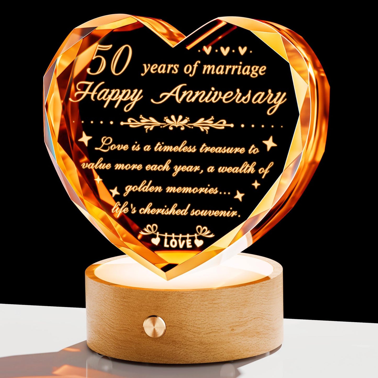 YWHL 50th Wedding Anniversary Crystal Gifts for Parents, Romantic 50 Year Wedding Anniversary Heart Keepsake Gifts for Couple, 50 Years of Marriage Gift for Wife Husband