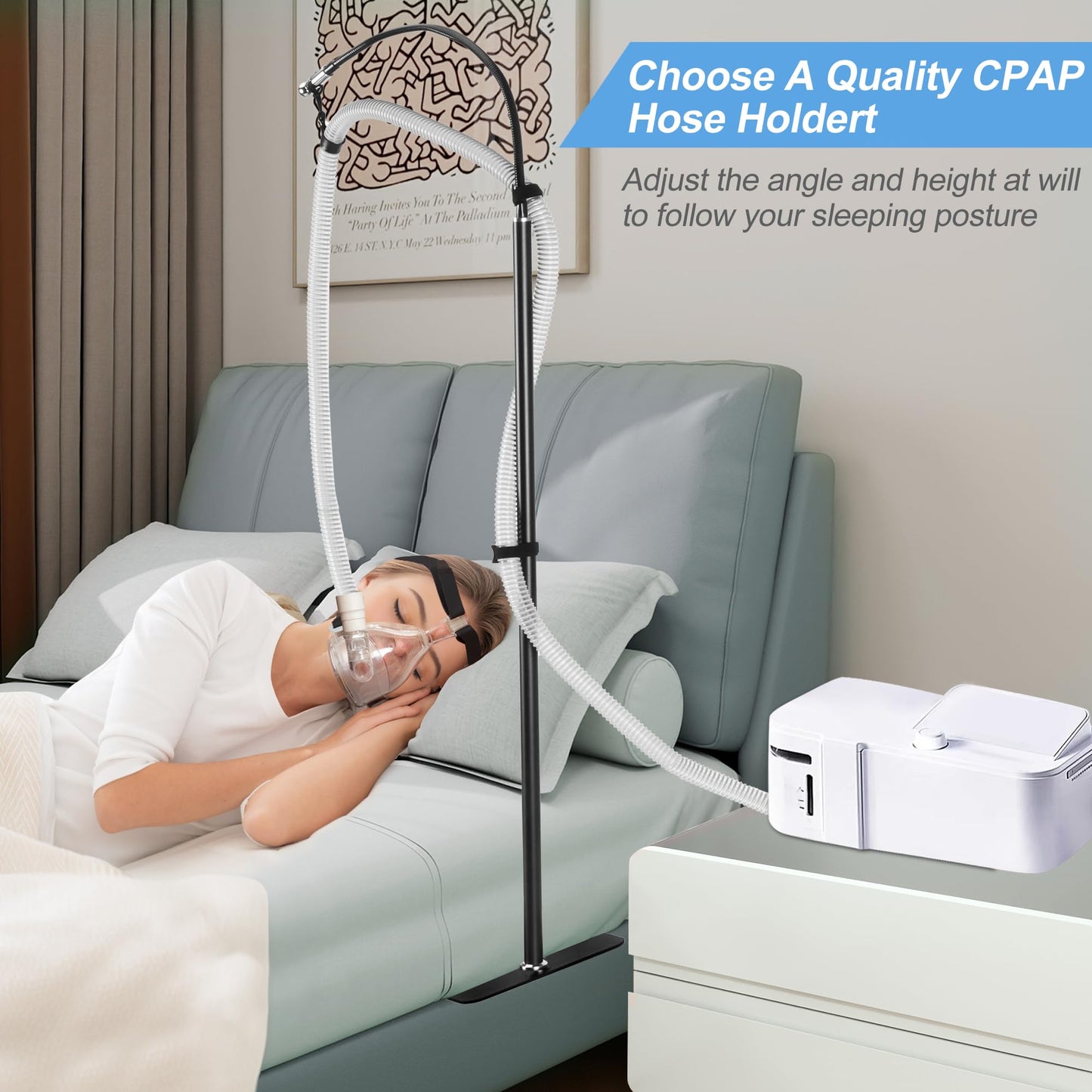 NIdreamCE C/APAP Hose Holder for Bed, Adjustable C-Pap Tubing Stand APAP Hose Hanger Avoid Tangling and Prevent Tube Leakage-BiPAP, C-Pap Mask, Sleep Apnea Hose Lift