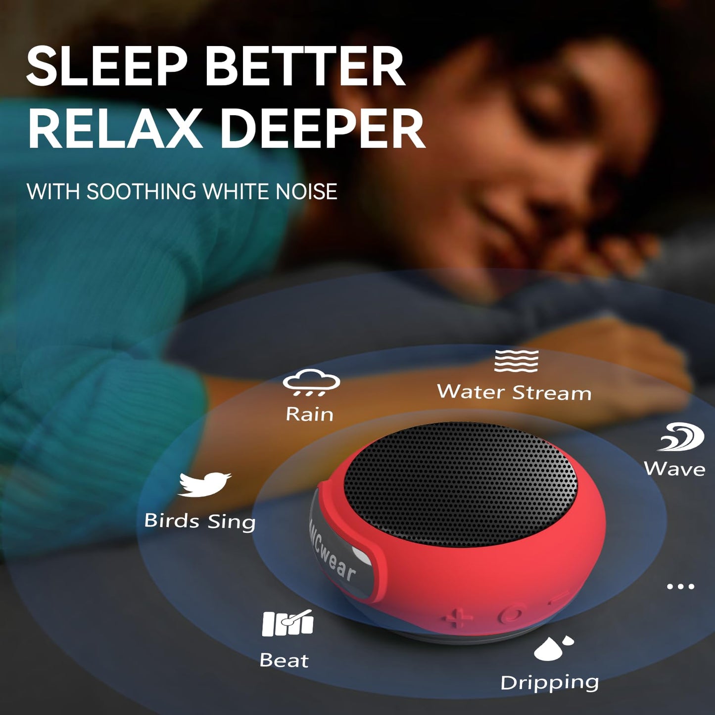 Ancwear Wearable Bluetooth Speaker Wireless,Wrist Watch Speaker With Microphone, White Noise Machine (17 Sounds), Water-Resistan
