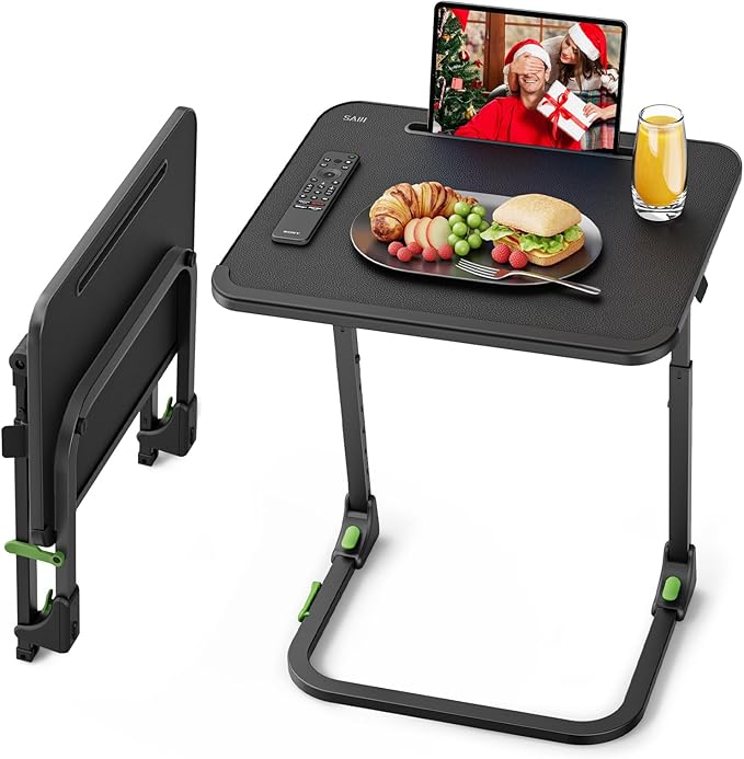SAIJI Foldable TV Tray | Easy Folding Small Table, Height & Tilt Adjustable TV Trays for Eating, Working, Crafting - Sturdy TV Dinner Tables on Couch & Bed
