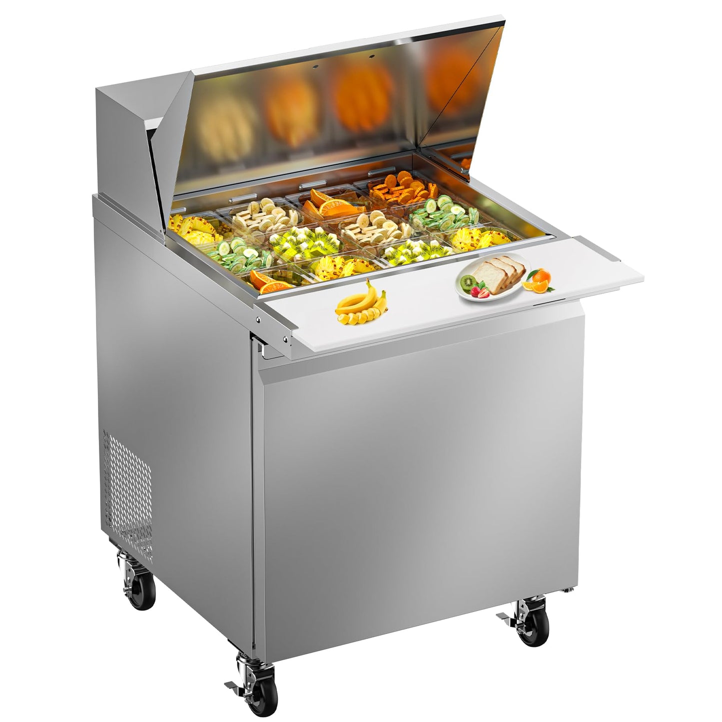 Rockitch 29" W Commercial Refrigerator Sandwich Salad Prep Table, 7.6 Cu.ft 1 Door Commercial Stainless Steel Mega Top Food Prep Fridge with 12 Pans, Salad Prep Station for Restaurant, Bar, Shop