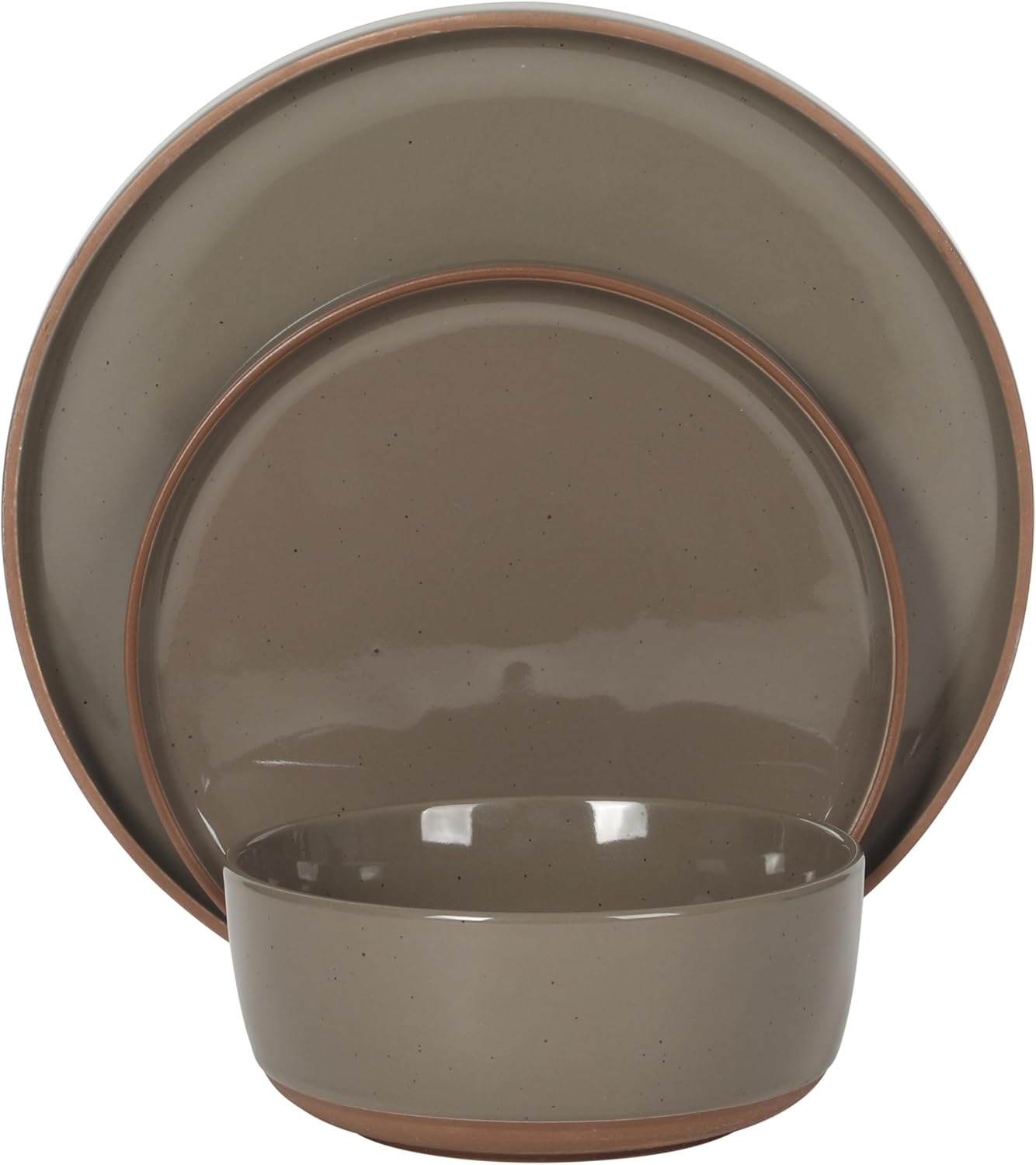 Gibson Elite Northrock Stoneware Dinnerware Set, 16-Piece Service for 4 Plates and Bowls Set – Gray Dishes with Hand-Painted Terracotta Base