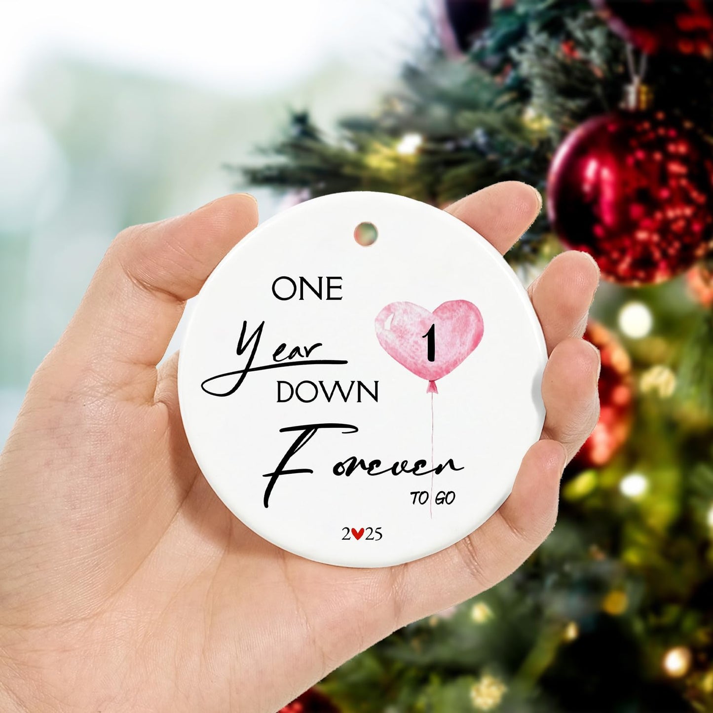 1 Year, 1st, One Year, First Anniversary Ornament Gift for Couples, 1 Year Wedding Anniversary Present, 2.9" Ceramic Gifts for 1st Anniversary Ornaments 2025
