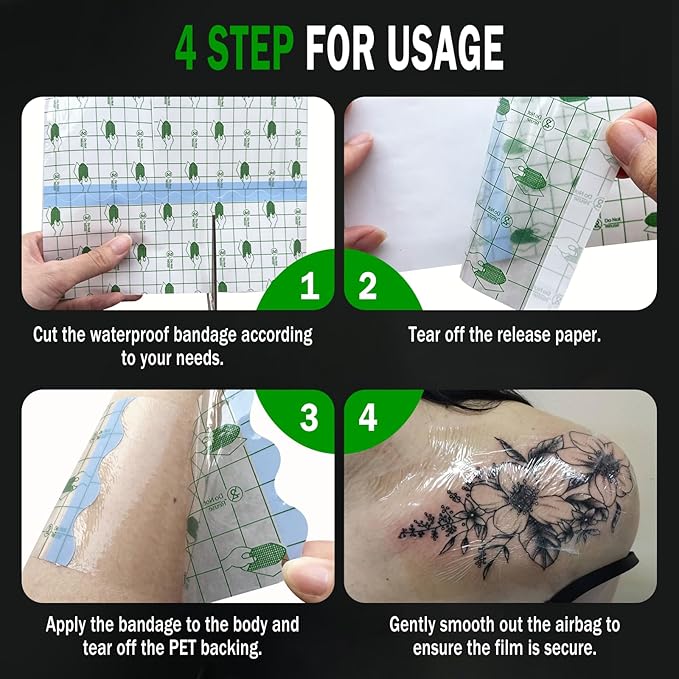 Second Skin Tattoo Cover Tattoo Aftercare Bandage Transparent and Waterproof for Medium and Large Tattoos Initial Healing (Roll 6 in x 4.4 yd)