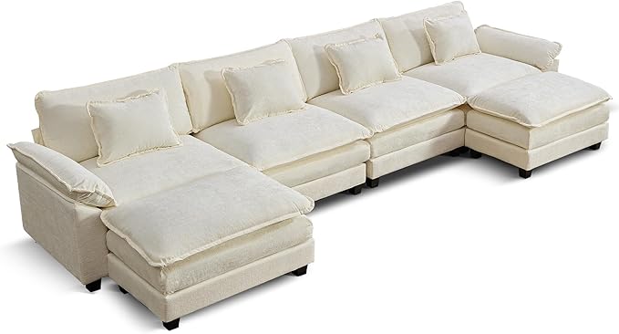 URRED Cloud Couch Modular Sectional Sofa, 157" Modern U Shaped Deep Seat Sofa with 2 Ottomans & Pillows, Ultra Comfy Chenille Couches for Living Room, Bedroom or Apartment, White | Chenille Fabric, Skin Friendly, Breathable, Ergonomic Design, Flexible ...