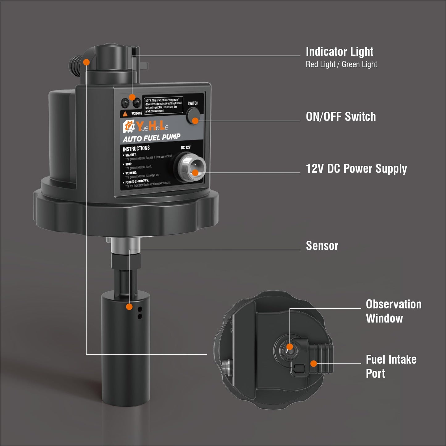 YueHeLe 12V DC Gasoline Fuel Pump for Generators,Automatically Pump fuel, Universal Fit with 3 Adapters, Non-stop running the generator