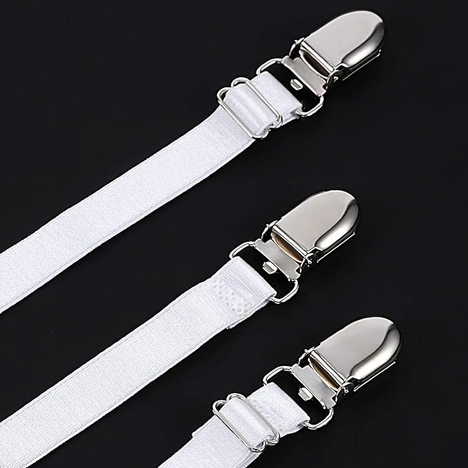 Boao 12 Pcs Bed Sheet Clips Straps Sheet Corner Straps Holder Adjustable Mattress Clips, Elastic Bed Grippers Suspender Fasteners Holder for Home(White,8-12 Inch Length)