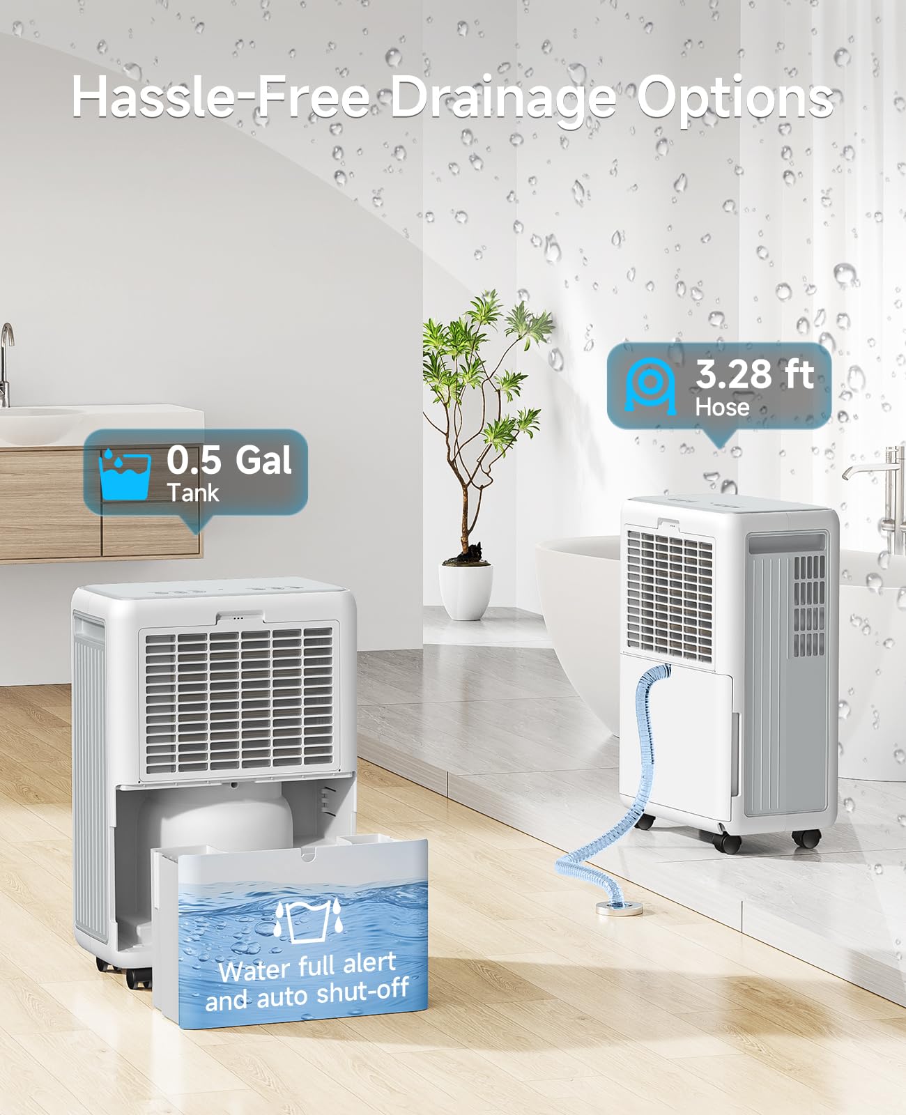 Dravonic 30 Pints Dehumidifier for Basement, 2000 Sq.Ft Dehumidifiers for Home with 3.3ft Continuous Drain Hose, 3 Modes Dehumidifier for Bathroom, Real-Time Humidity Display & Smart Control