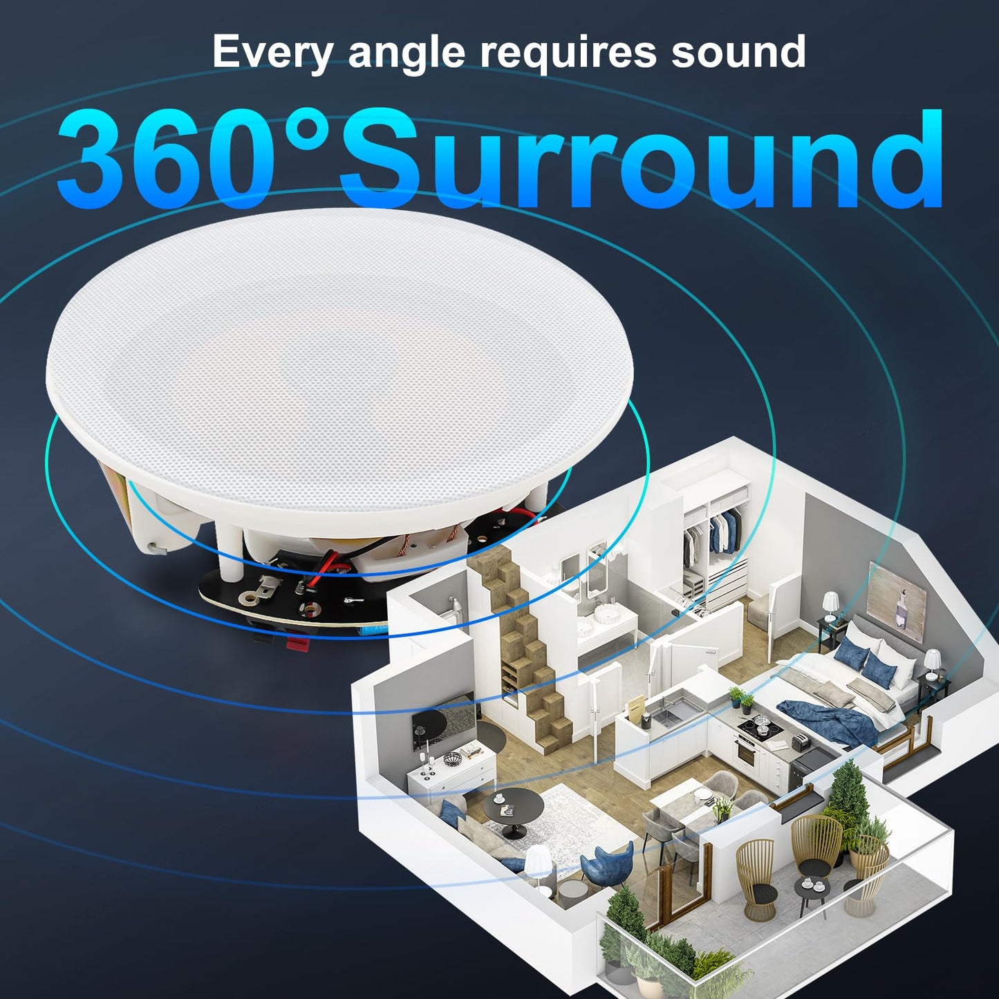 STUDIOFINIX 6.5 Inch Bluetooth Ceiling Speakers,600W Wired Recessed Speaker System, Ideal for Home Theater, Living Room,Office,Kichten,Study Room,Basement,Covered Patio and Flush Mount (4 Speakers)