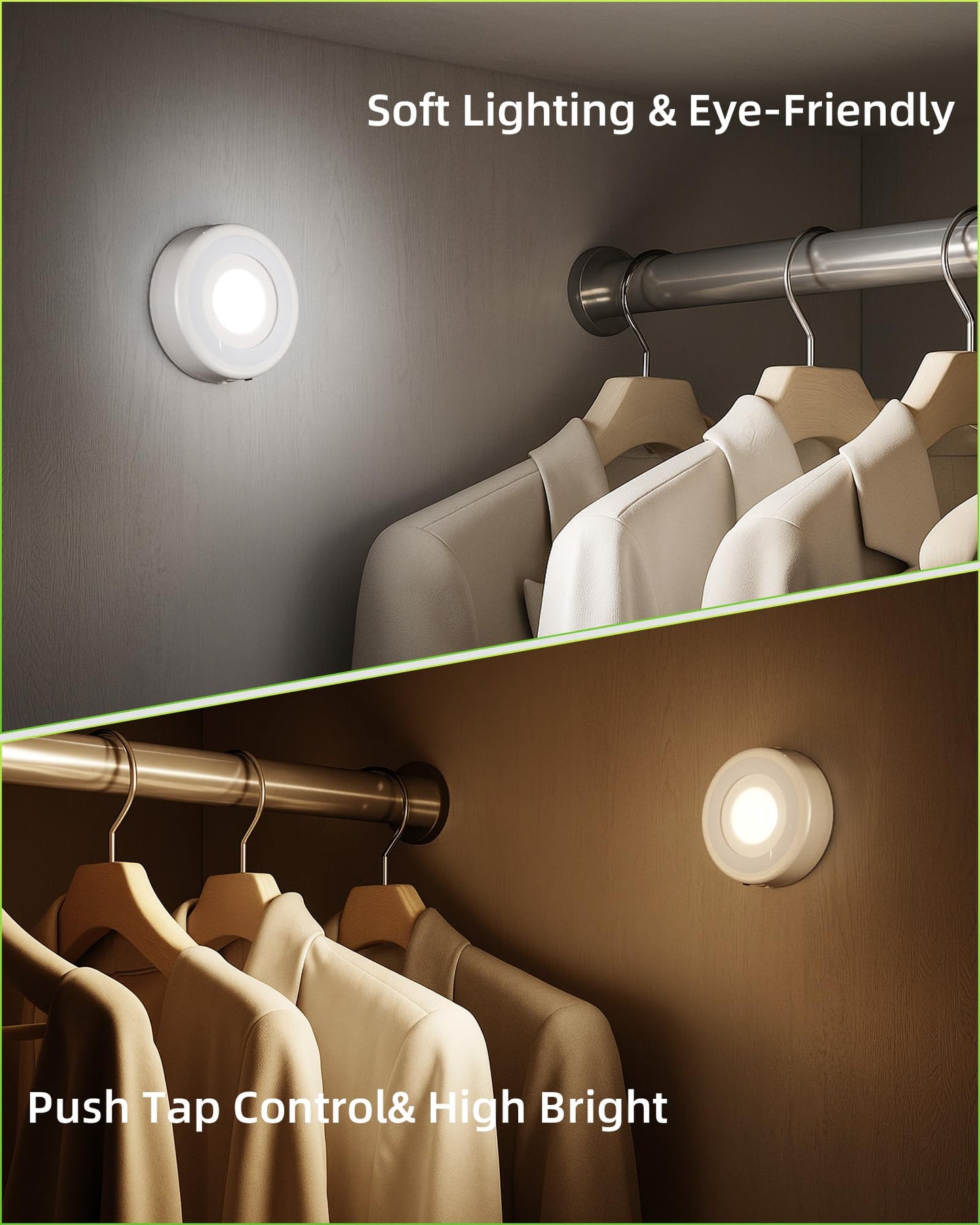 EZVALO LED Puck Lights, 6Pack Rechargeable Battery Touch Light, 2.5'' Mini Tap Lights, Wireless Closet Light, Under Cabinet Lighting, 3 Color & 16 RGB, Sitck On Lights for Kitchen,Pantry,Shelves