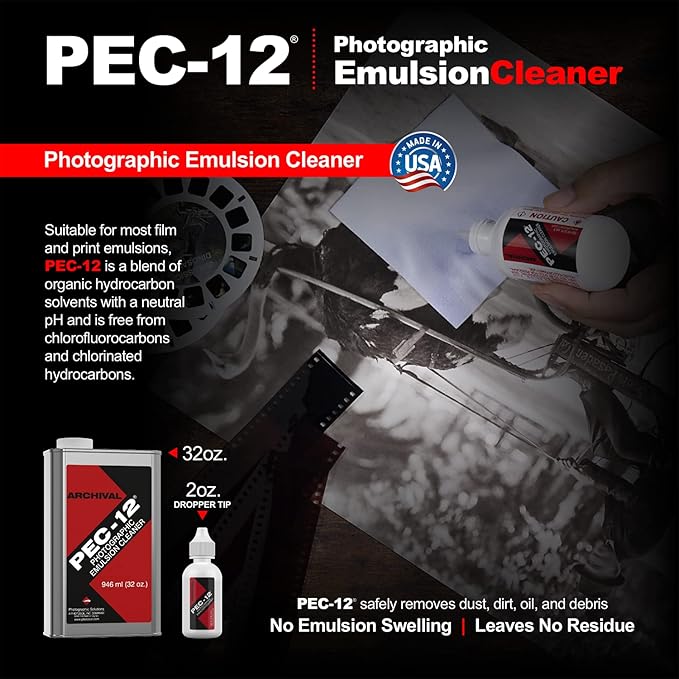 PEC-12 Photographic Emulsion Cleaner Kit and PEC-PAD Lint Free Non-Abrasive Wipes 4"x4" 100 Sheets per/Pkg - for Cleaning Film, Photo Negative, B&W Slide - Dropper Tip (59ml) 2oz