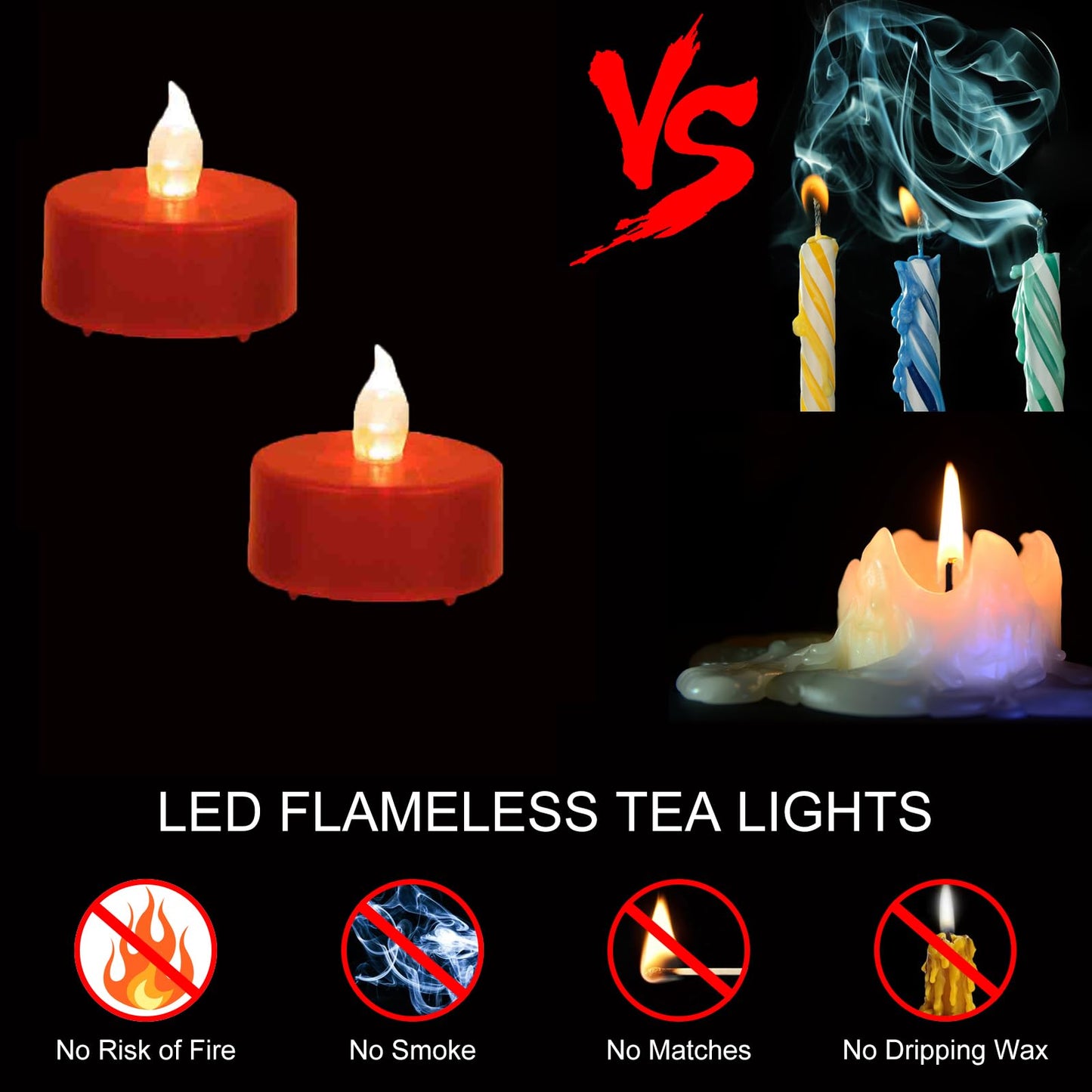 xiangpeng Tea Light Candles with Remote Control,50pack Flickering Flameless LED Candle,Long Lasting 400+Hours,Battery Operated with Timer for Home Decoration Seasonal &Festival Celebration Red
