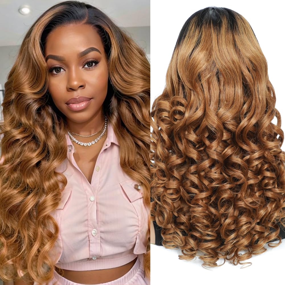 1B/30 Lace Front Wigs Human Hair Highlight Ombre 5x5 Pre Cut Lace Front Wigs Human Hair Dark Root to Brown 5x5 HD Lace Closure W