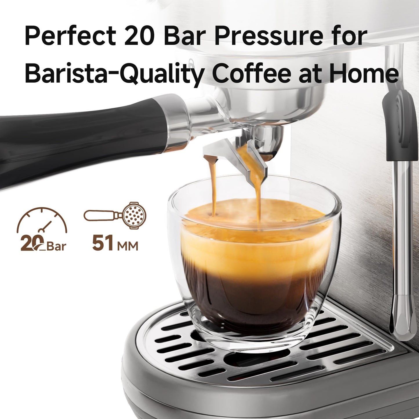 HIBREW H10B Professional Espresso Machine, 20 Bar Compact Espresso Maker with Powerful Steam Milk Frother, Stainless Steel Coffee Machine with LED Display, Adjustable Temperature & Cup Volume