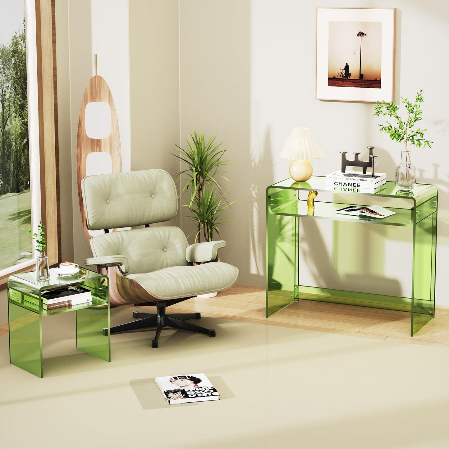 solaround Acrylic Desk Laptop Workstation Study Table Home Office Console Table Entrance Tables Decor (Green)