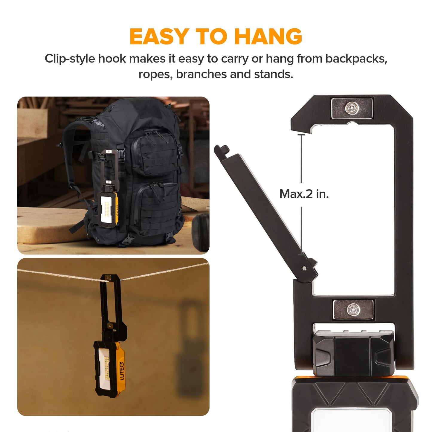 LUTEC Rechargeable Work Light, 1000 Lumens LED Magnetic Light with Magnetic Base and Hanging Hook，360°Rotate and 200°Swivel for Car Repair, Emergency and Camping-2 Pack