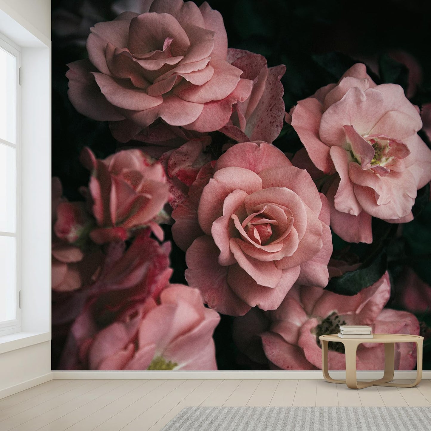 wall26 Removable Wall Sticker/Wall Mural Close Up Dark Rose Flower Blossoms Nature Wilderness Photography Decorative Botanical Relax/Calm Floral for Living Room, Bedroom, Office - 108x144 inches