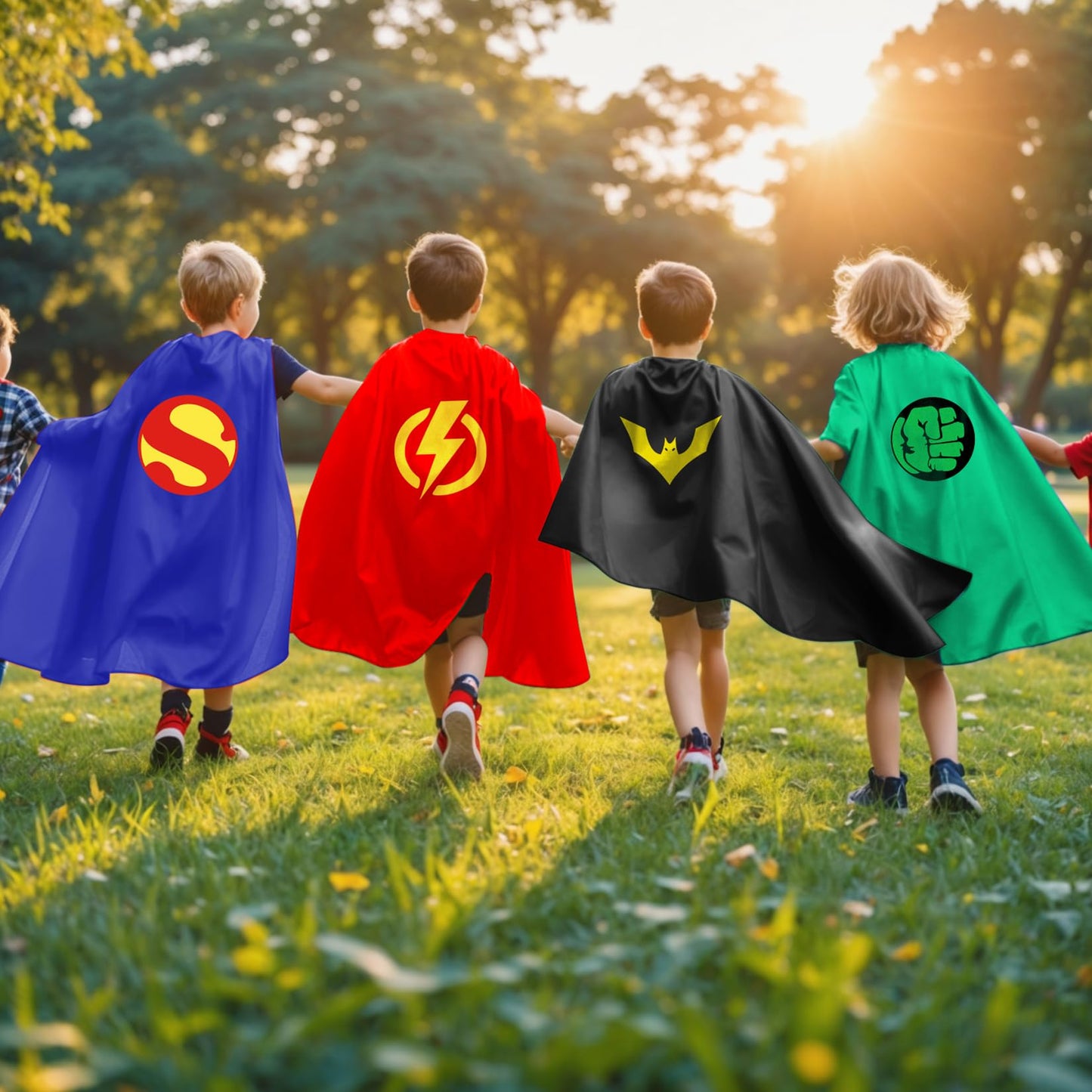Mizzuco Superhero Capes for Kids Cloak with Mask Halloween Costumes and Party Dress up 2PCS（Black+Blue+Yellow
