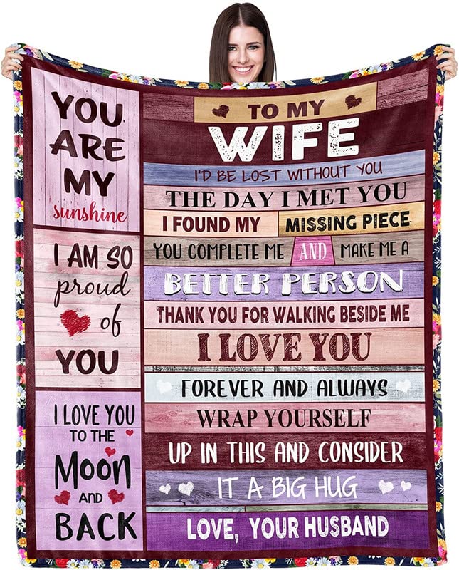 JTUOW Anniversary & Birthday Blanket for Her - Romantic 'I Love You' Gift for Wife, Women - Perfect for Valentine's, Mother's Day & Christmas (50x40in, Wife Gifts)