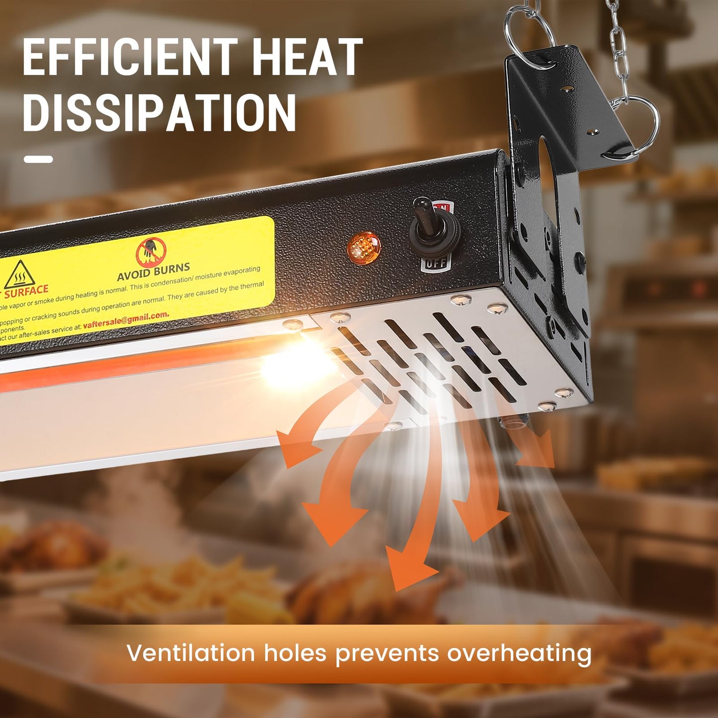Hiteemer 48-Inch Food Heat Lamp - 1350W Commercial Food Warmer Lamp Overhead Stainless Steel Catering Heat Lamps Electric Strip Heater for Restaurant Buffet Parties Kitchen, Black 115V