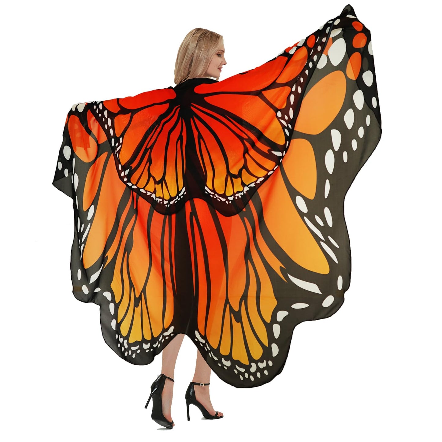 Halloween Costumes for Women Adult Double-Sided Butterfly Costumes Wing Cape Shawl 3Pcs （Orange&Red）