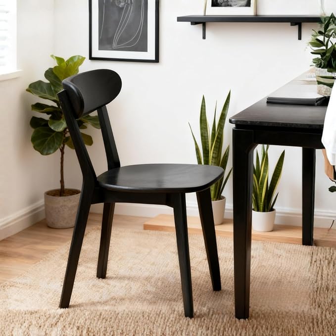 Hymus 100% Solid Oak Wood Dining Room Chairs - Practical Kitchen Chairs for Dining Room, Kitchen, Living Room (2, Black)