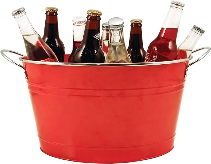 Twine Big Red Ice Bucket - Galvanized Metal Drink Beverage Tub for Home Parties, Country Home Wine And Beer Chiller, Holds...