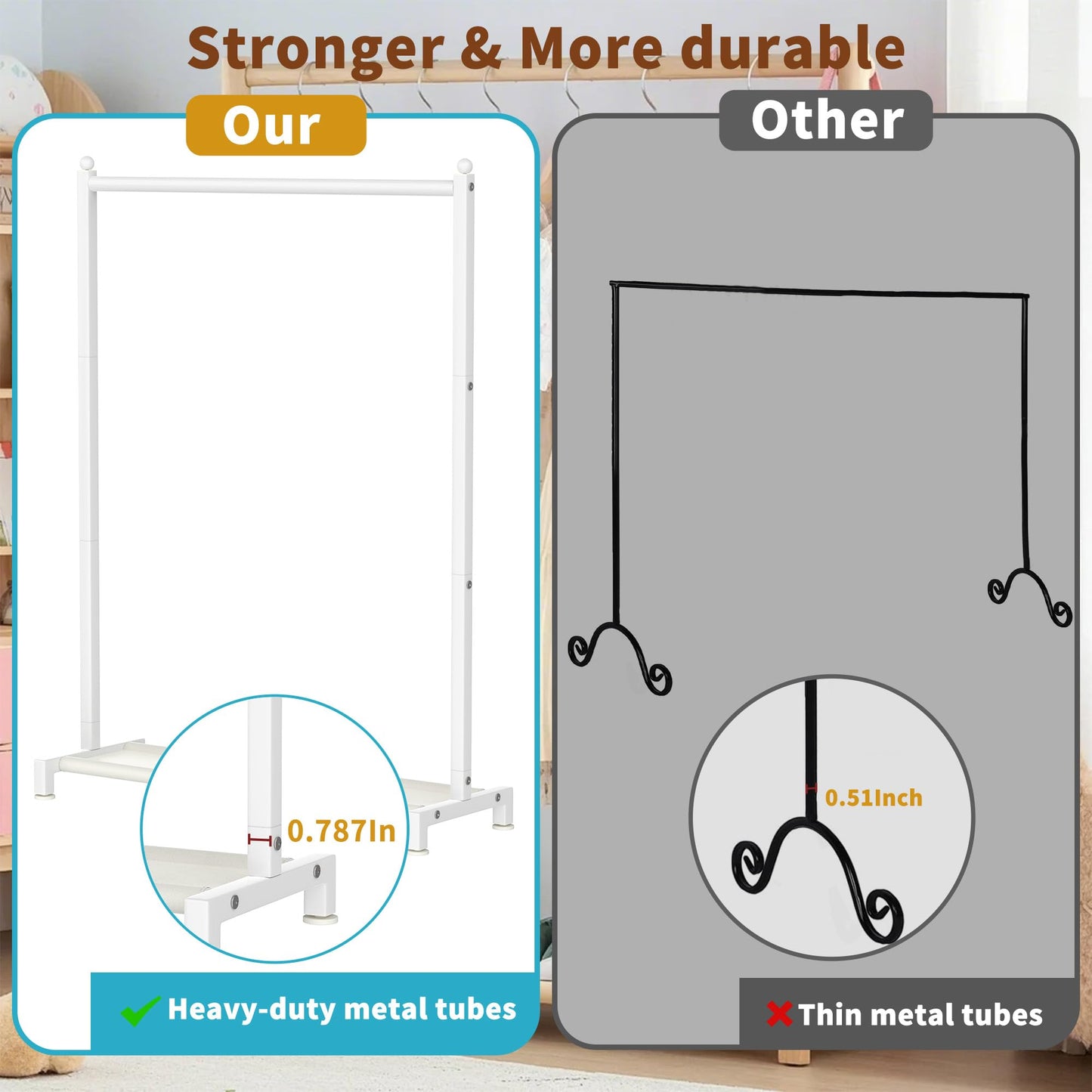 Livilord Kids Clothing Rack with Bottom Storage Shelf, Metal Clothes Rack for Kids Dress Up Storage, Freestanding Dance Costume Garment Rack for Hanging Clothes, White