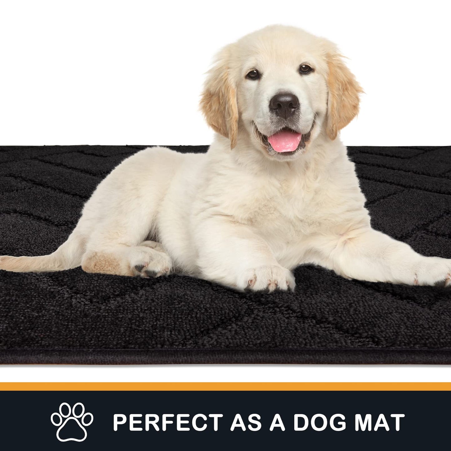 PURRUGS Dirt Trapper Door Mat 34" x 59", Non-Slip Machine Washable Entry Rug, Shoe Scraper, Dog Doormat, Super Absorbent Welcome Mat for Front & Back Door, Muddy Wet Shoes & Paws, Black