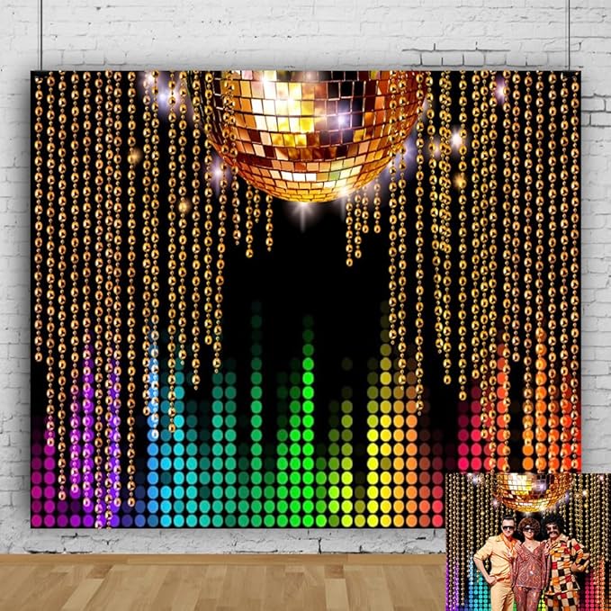 Lexfvpoo Disco Backdrop 10x8ft Golden Glitter Disco Ball Photo Background for Photography 70s 80s 90s Theme Party Decorati...