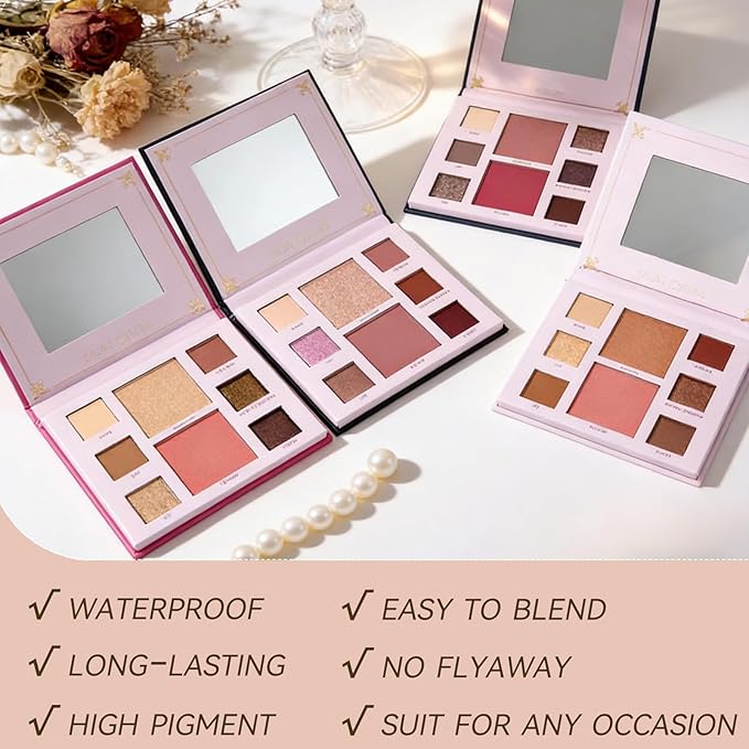 K'APEINE Eyeshadow Kit-4pcs Eyeshadow Palettes 32Colors Makeup Palette Red Brown Eye Shadow Blush Contour Highly Pigment Long Lasting for Women Daily, Parties