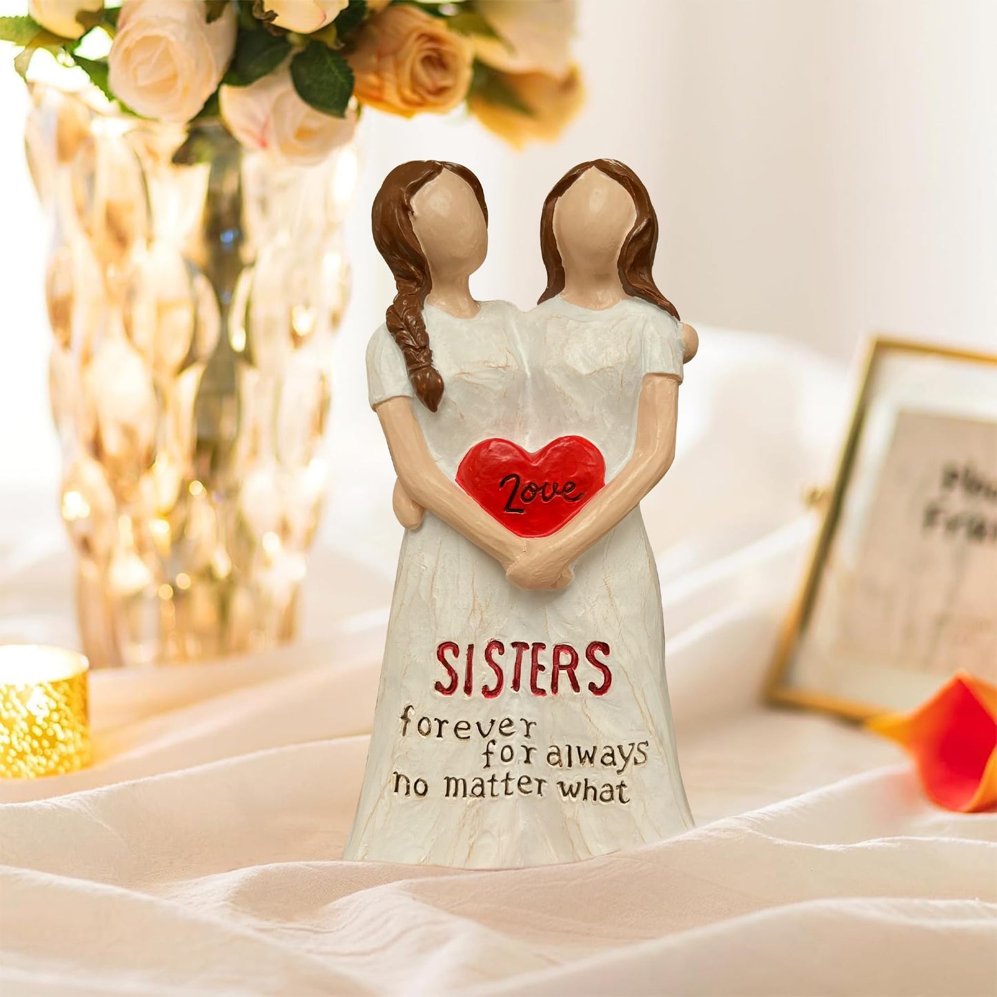 Bozspacer Best Friend Birthday Gifts for Women, Sister Figurines for Women Bestie Friendship, Sentimental Friendship Decor for Soul Sisters Best Friends, Sister Statue, 5.9 Inches Resin Doll Tabletop