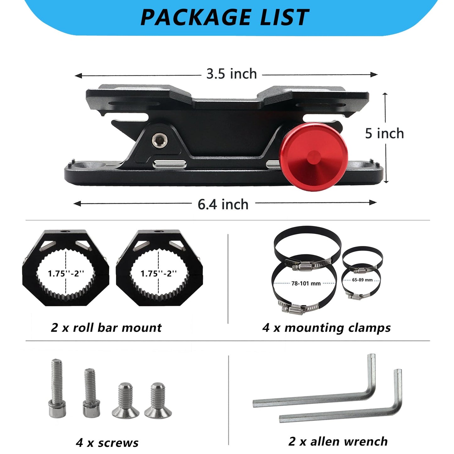 HOZHEM Fire Extinguisher Mount Bracket, Aluminum UTV Quick Release Fire Extinguisher Mount for 1.75''-2'' Roll Bar, Universal for UTV RZR Polaris Ranger Jeep Wrangler, with 4 Clamps