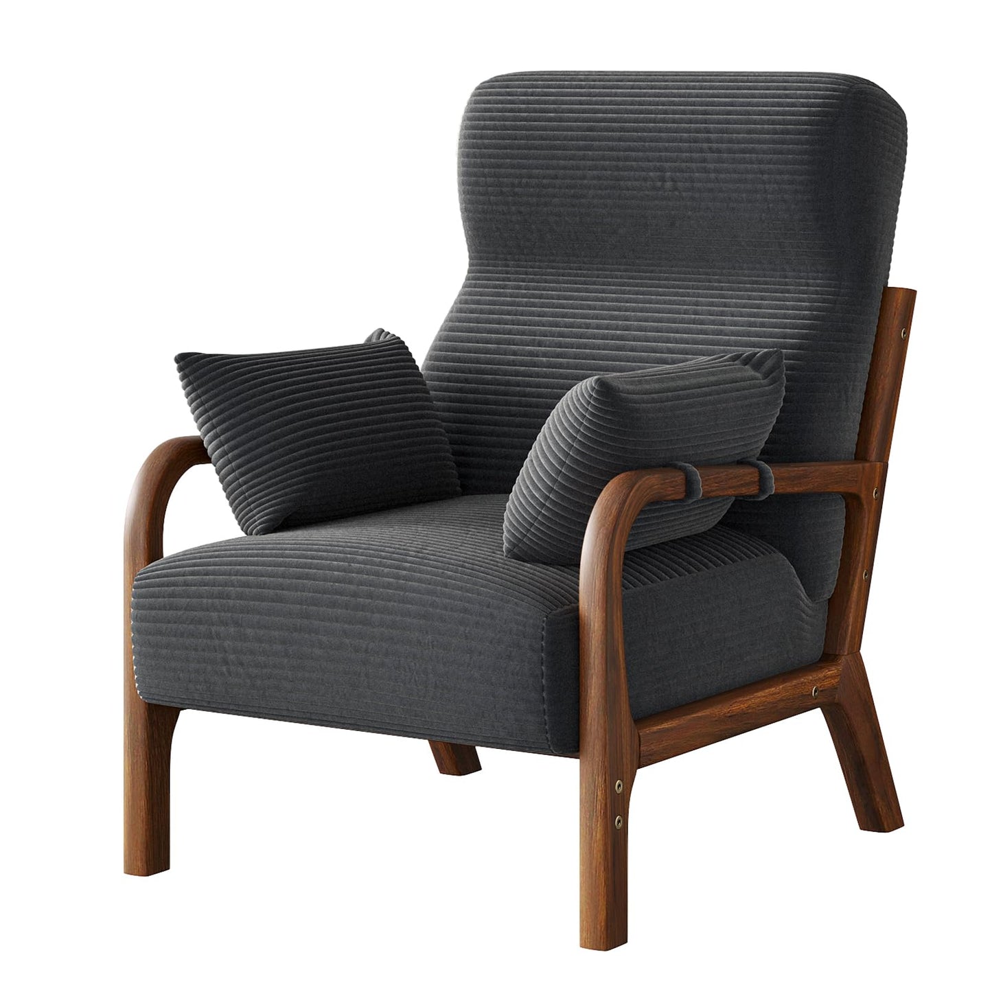 Bestier Mid Century Ergonomic Accent Chair, 105° Backrest Angle with Pillow, High Back Living Room Chair with Head/Back/Armrest Support, Thick and Comfy Seat Cushion Reading Chair, Grey