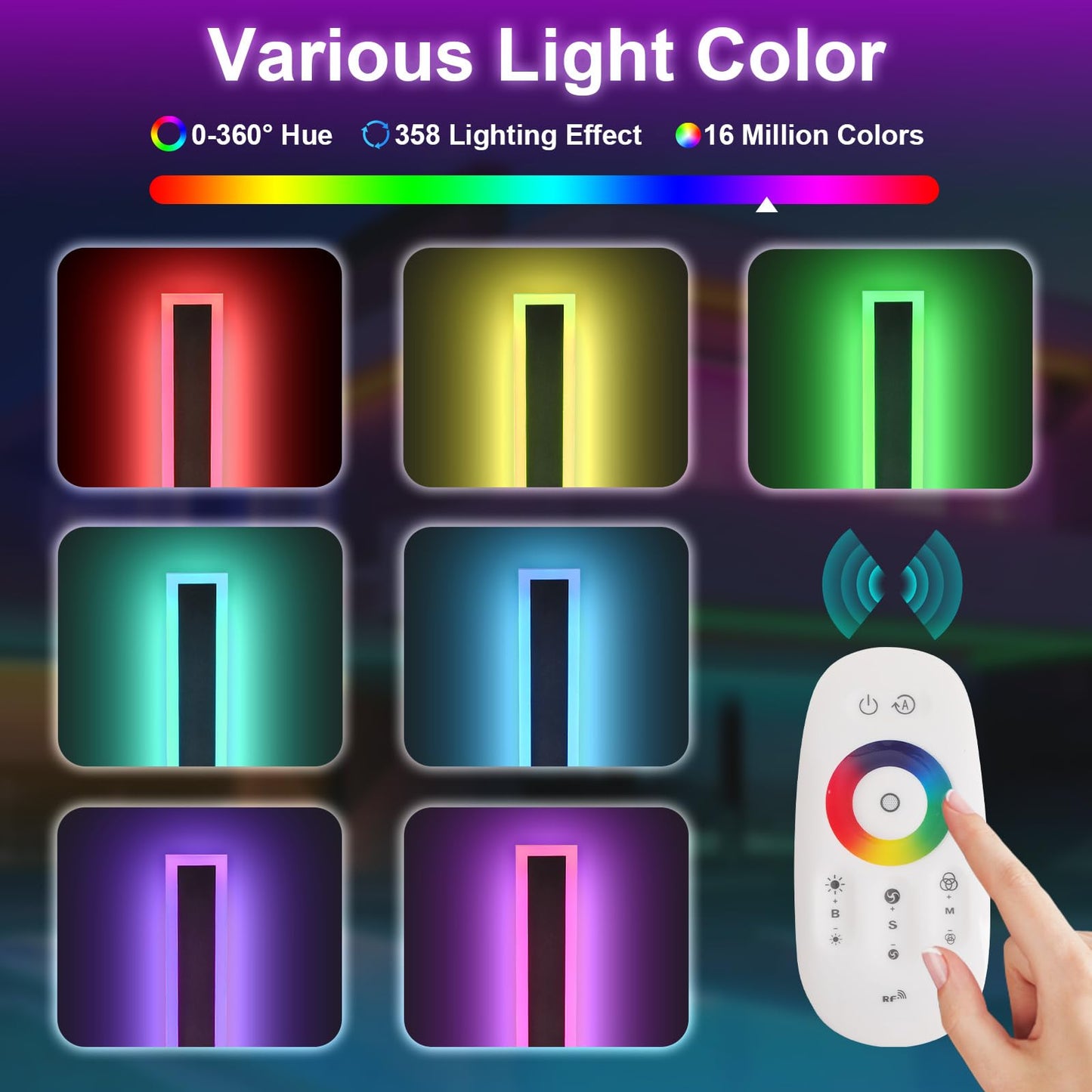 SUCICNISD 2pack 39.4In Modern Outdoor Lights, RGB Exterior Wall Light Fixtures Dimmable Black Linear Wall Sconce Wall Mount with Remote Control for House, Garage, Patio, Porch