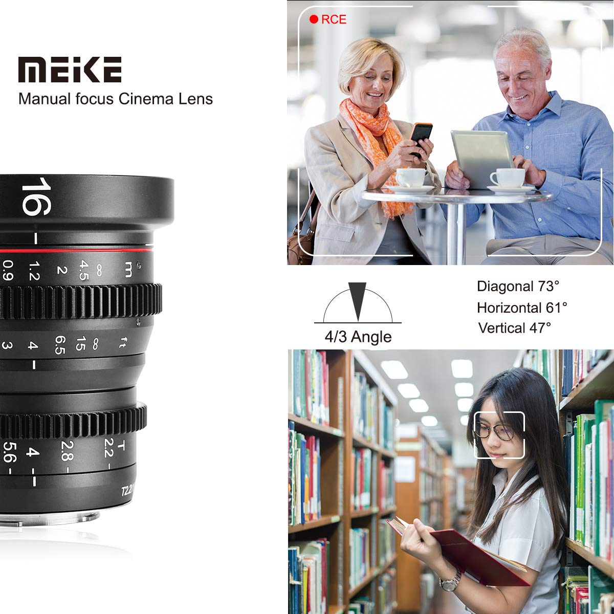 Meike16mm T2.2 Large Aperture Manual Focus Prime Low Distortion 4K Mini Cine Lens for Micro Four Thirds M43 MFT Mount Compatible with Olympus/Panasonic Lumix Cameras and BMPCC 4K Zcam E2 GH5 GH6 GH7