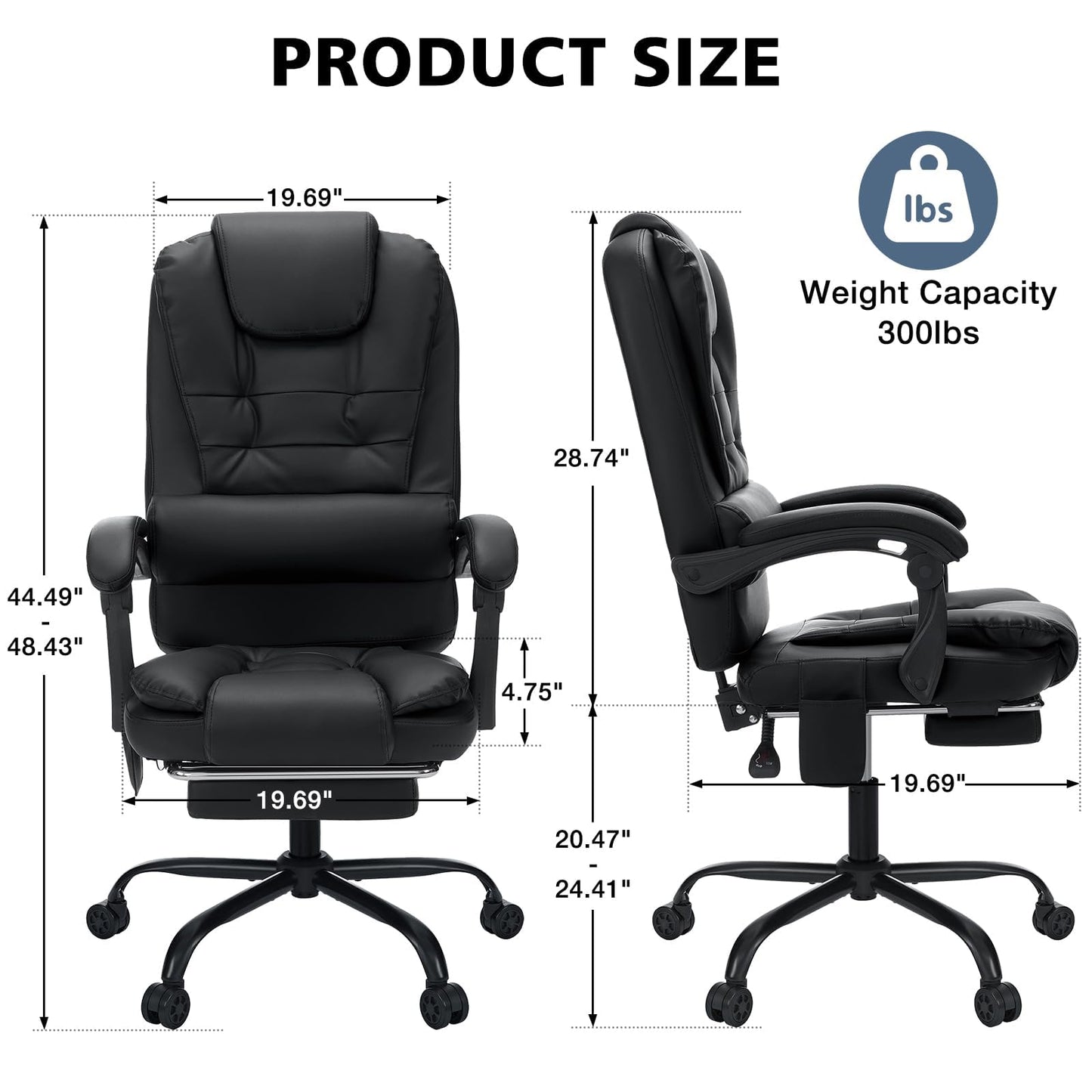 Massage Office Chair Reclining Office Chair with Footrest Soft Leather Executive Office Chair Ergonomic High Back Computer Desk Chair for Home Office Black