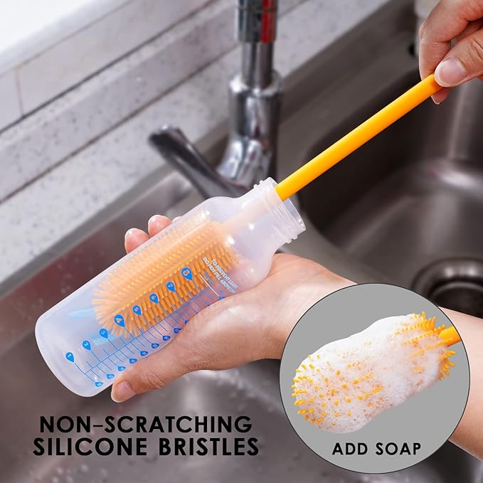 3-in-1 Silicone Bottle Brush and Straw Cleaning Brush Set, Water Bottle Cleaner for Narrow Neck Containers, Tumblers, Flask, Vase and Glassware (Turquoise)