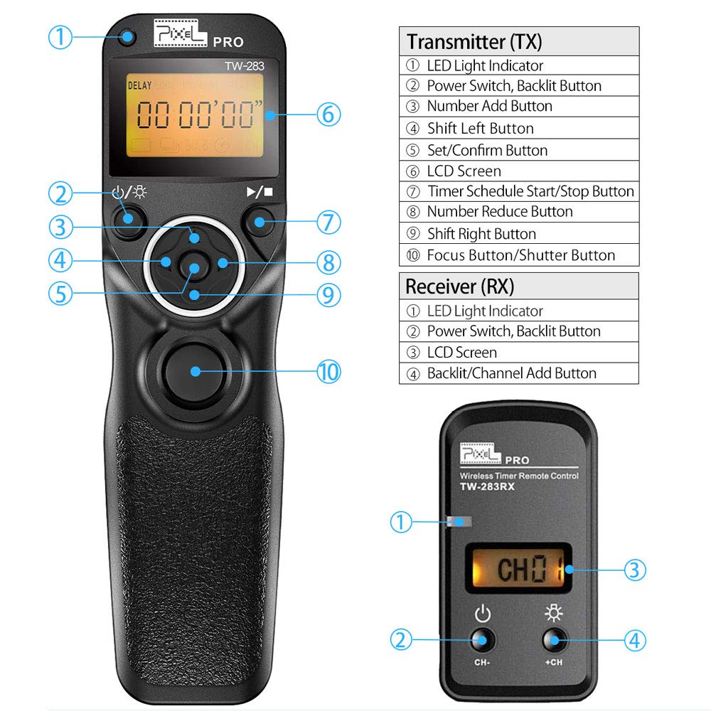 Pixel Tw-283 E3 Wireless Shutter Release Cable Wired Remote Control Compatible Compatible For Canon Xt Xti Xs Xsi T1I T2I T3 T3I