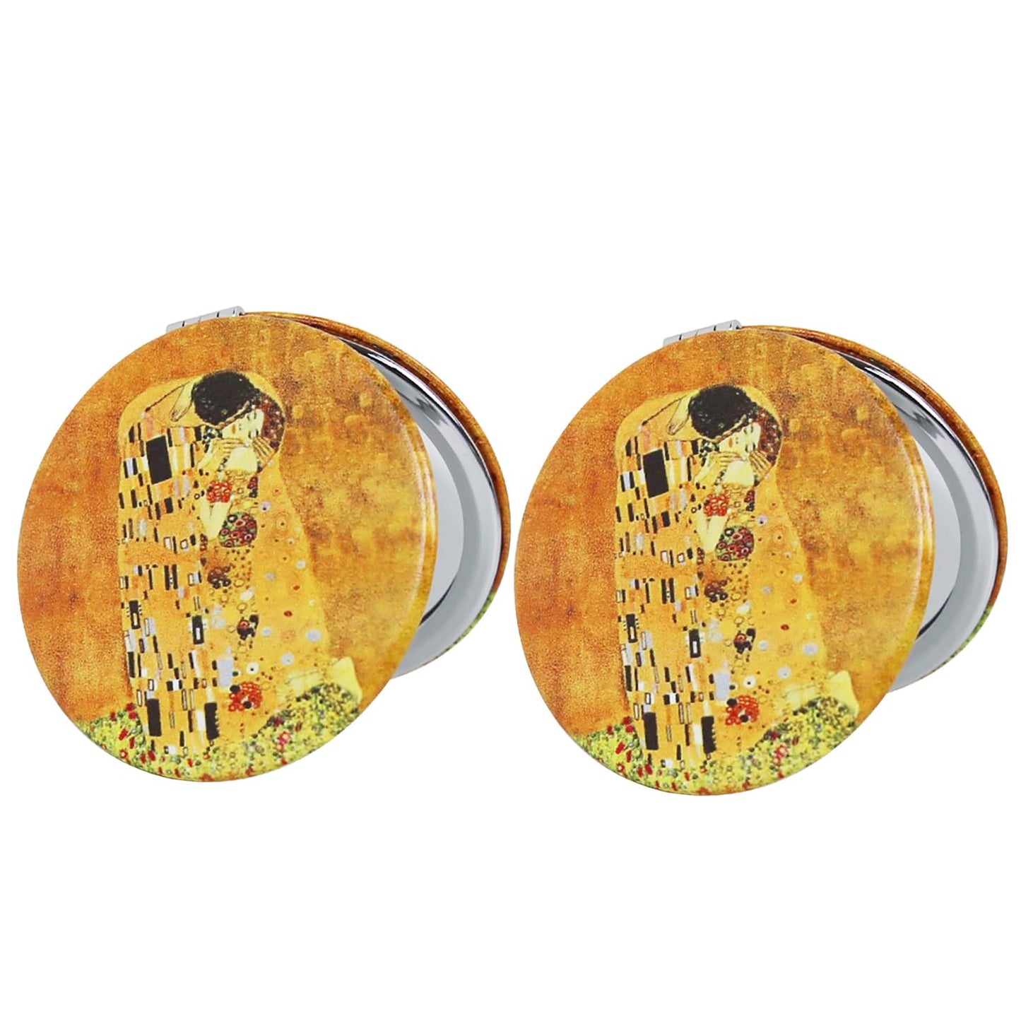 PDOZV Pocket Mirror, 2 Pcs Round 2.8    PU OilPainting Style Double Sided 1X/3X Purse Compact Mirrors (OilPainting01)