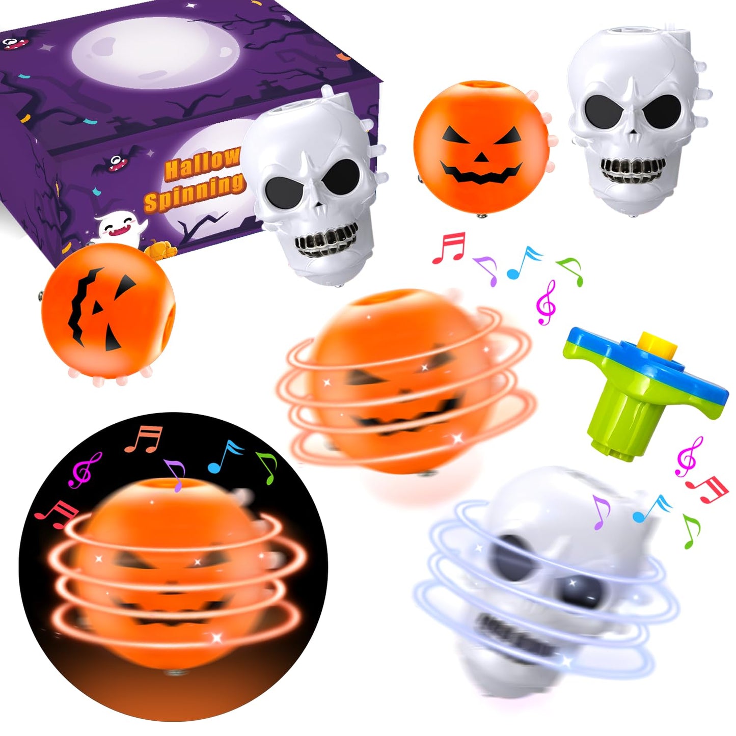 Halloween Treats Non Candy for Kids,4 Pack Light Up Spinning Tops Toys Gifts for Toddlers,Party Favors Boo Basket Goodie Bag Stuffer Fillers,Birthday Classroom Prizes for Boys Girl